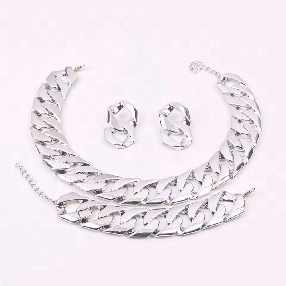 Silver Chain Necklace, Bracelet & Earring Set